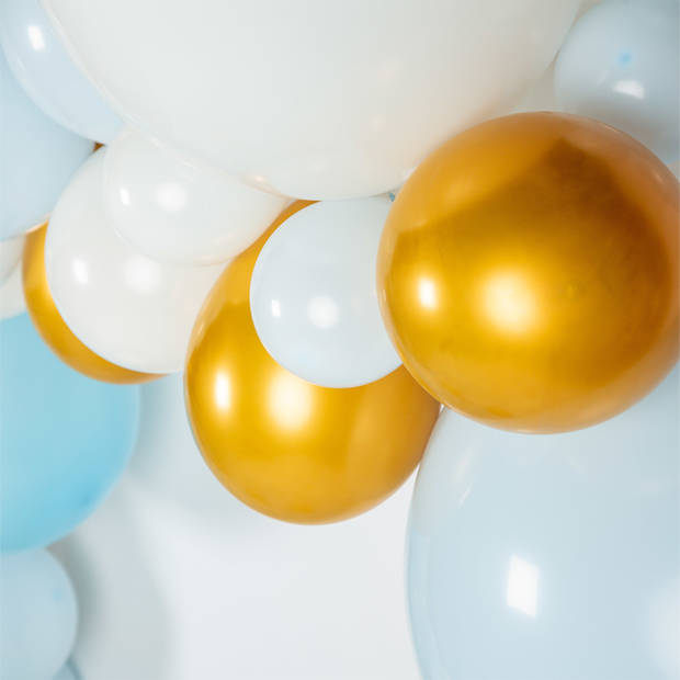 Fissaly® Ballonnenboog Blauw, Wit & Goud – Ballonboog Feest Decoratie Versiering – Verjaardag - Latex Ballonnen Boog