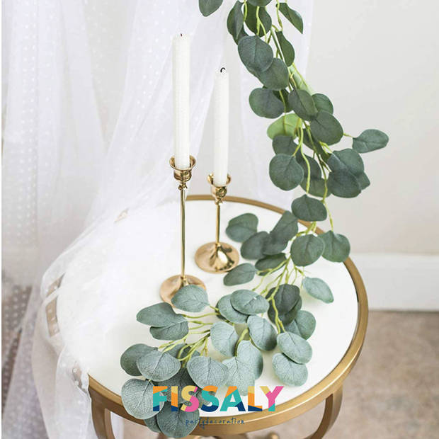 Fissaly® 3 Stuks Eucalyptus Slinger Versiering Set Incl. 24 Accessoires – Botanical Backdrop Planten Decoratie