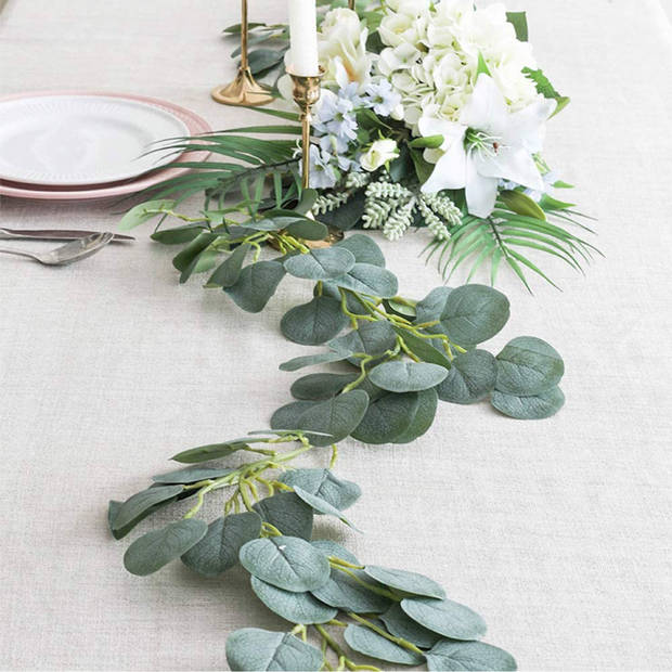 Fissaly® 3 Stuks Eucalyptus Slinger Versiering Set Incl. 24 Accessoires – Botanical Backdrop Planten Decoratie
