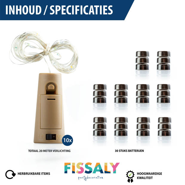 Fissaly® 10 Stuks Gekleurde Led Kurk Flesverlichting Decoratie incl. Batterijen – Feestverlichting & Sfeerlampen
