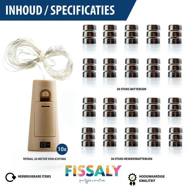 Fissaly® 10 Stuks Led Kurk Flesverlichting Decoratie incl. Batterijen – Feestverlichting & Sfeerlampen - Verlichting