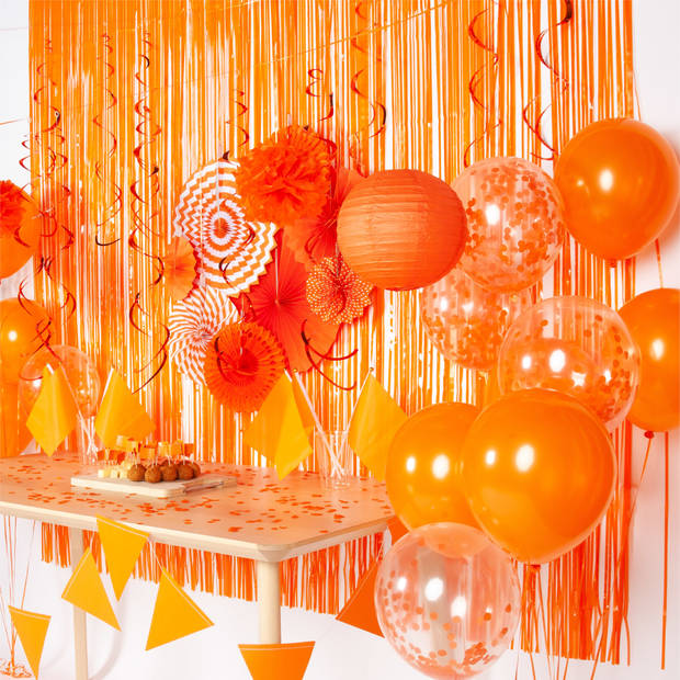 Fissaly® 108 Stuks Nederland Oranje Decoratie Set – Feest Versiering met Ballonnen, Vlaggetjes & Slinger – Koningsdag