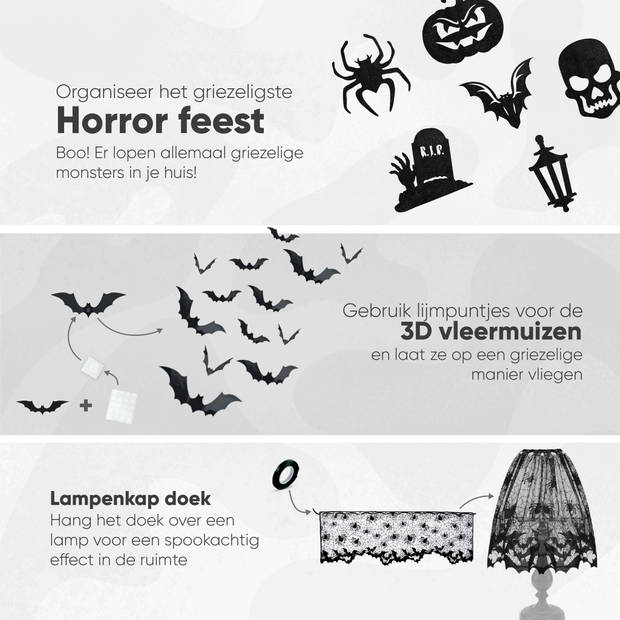 Fissaly® 84 Stuks Halloween Griezel Pakket – Skelet, Vleermuis & Spinnenweb Horror Versiering – Thema Feest Decoratie