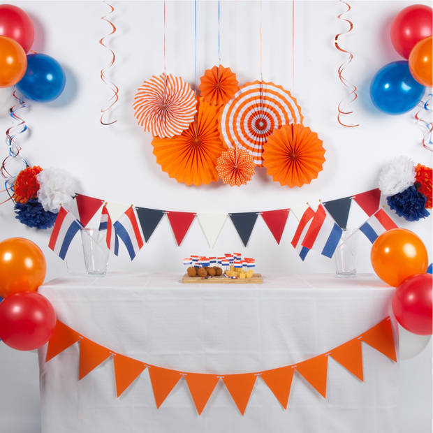 Fissaly® 119 Stuks Nederland Decoratie Set – Versiering Rood, Wit & Blauw – Koningsdag – Oranje Voetbal Thema Feest