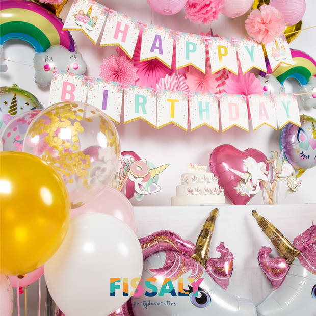 Fissaly® 112 Stuks Luxe Eenhoorn Verjaardag Decoratie Versiering met Ballonnen – Unicorn Set – Kinderfeest – Feest