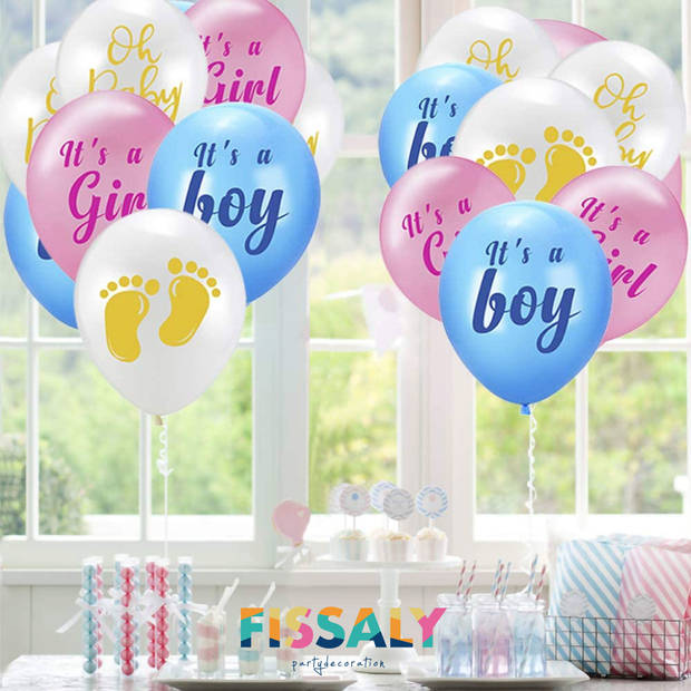 Fissaly® 42 Stuks Gender Reveal Party Ballonnen Decoratie - Baby Boy or Girl Feestpakket – Roze & Blauw