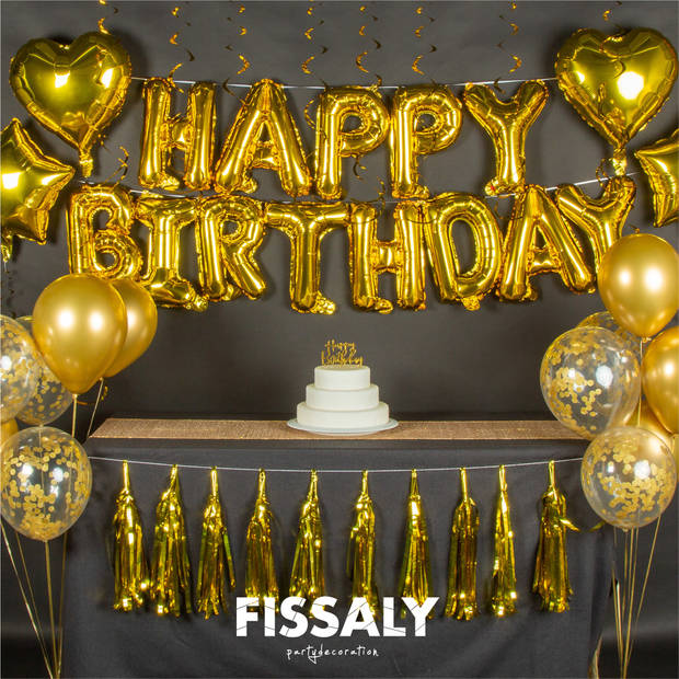 Fissaly® 45 Stuks Gouden Verjaardag Decoratie Versiering met Ballonnen – Happy Birthday Party Goud – Feest - Helium