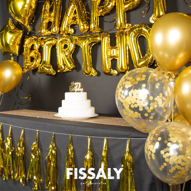 Fissaly® 45 Stuks Gouden Verjaardag Decoratie Versiering met Ballonnen – Happy Birthday Party Goud – Feest - Helium