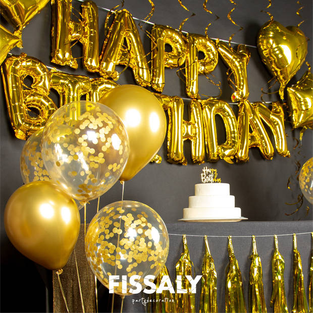 Fissaly® 45 Stuks Gouden Verjaardag Decoratie Versiering met Ballonnen – Happy Birthday Party Goud – Feest - Helium