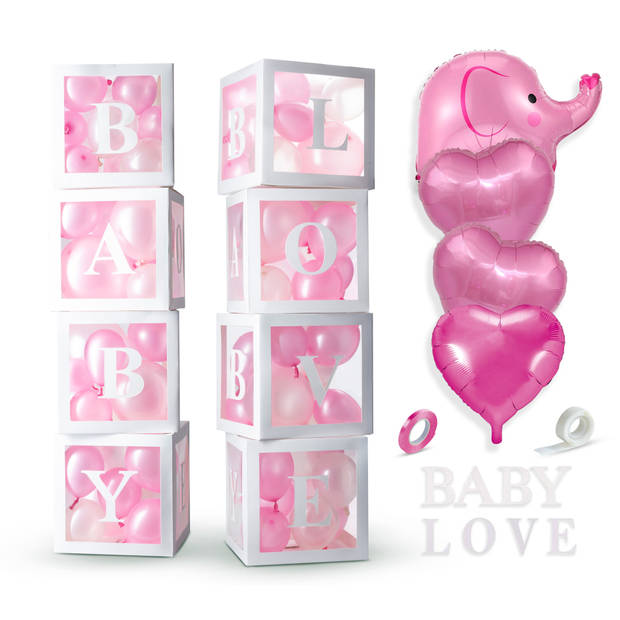 Fissaly® 58 Stuks Babyshower Meisje & Gender Reveal Versiering Dozen – Baby Girl – Mommy to Be Party - Ballonnen Pakket