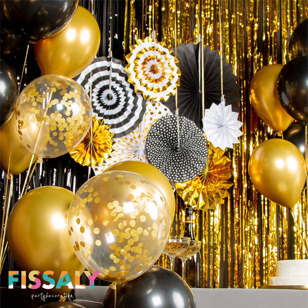 Fissaly® 68 stuks Zwart & Goud XL Decoratie Feestpakket Versiering - Gouden Ballonnen & Slingers – Verjaardag Feest
