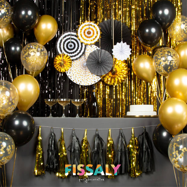 Fissaly® 68 stuks Zwart & Goud XL Decoratie Feestpakket Versiering - Gouden Ballonnen & Slingers – Verjaardag Feest