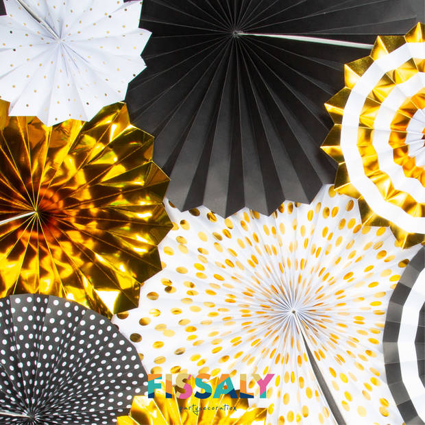 Fissaly® 76 Stuks Goud, Zwart & Wit Decoratie Feestpakket met Papieren Confetti Ballonnen – Feest Versiering - Latex