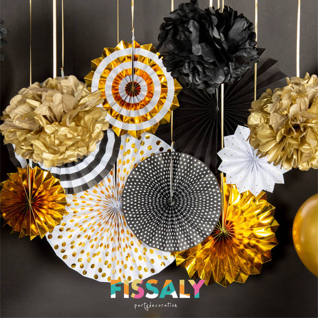 Fissaly® 76 Stuks Goud, Zwart & Wit Decoratie Feestpakket met Papieren Confetti Ballonnen – Feest Versiering - Latex