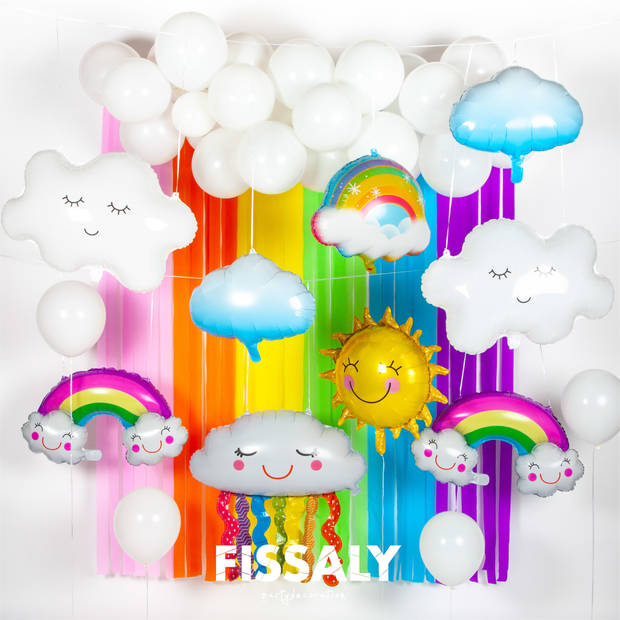 Fissaly® 79 Stuks Regenboog Wolken Decoratie Set – Feest Versiering met Ballonnen & Slingers – Feestdecoratie
