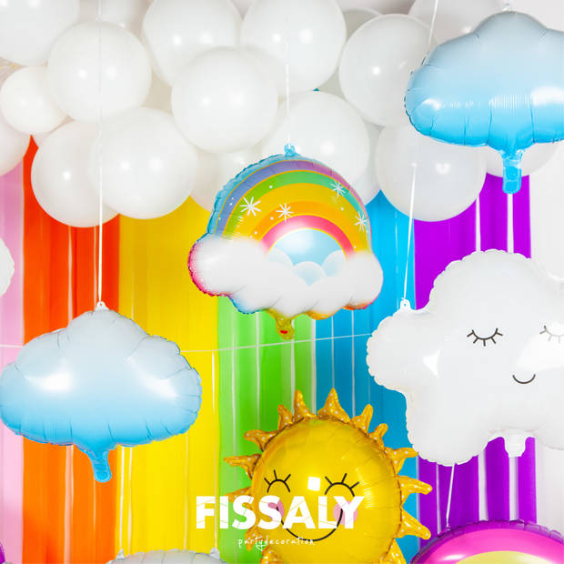 Fissaly® 79 Stuks Regenboog Wolken Decoratie Set – Feest Versiering met Ballonnen & Slingers – Feestdecoratie