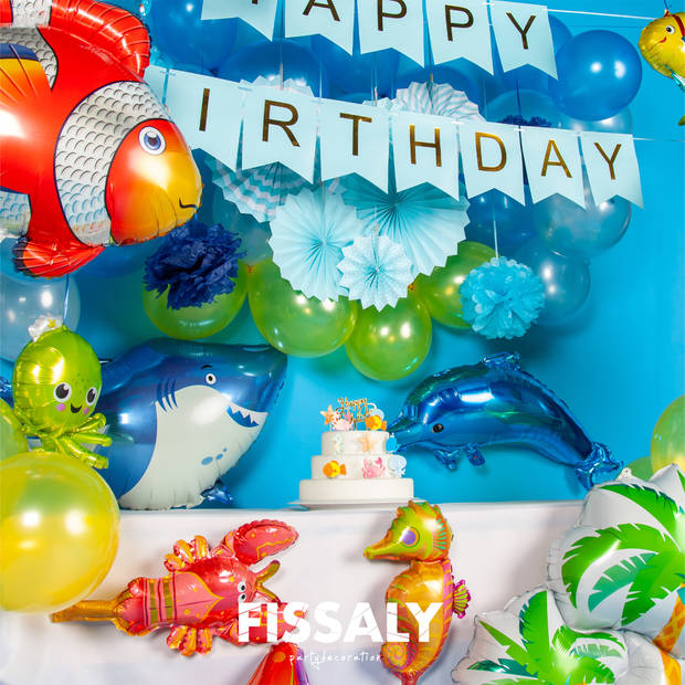 Fissaly® 88 Stuks Zee Verjaardag Versiering Set – Oceaan Vissen Feest Decoratie – Maritieme Verjaardag Feestversiering