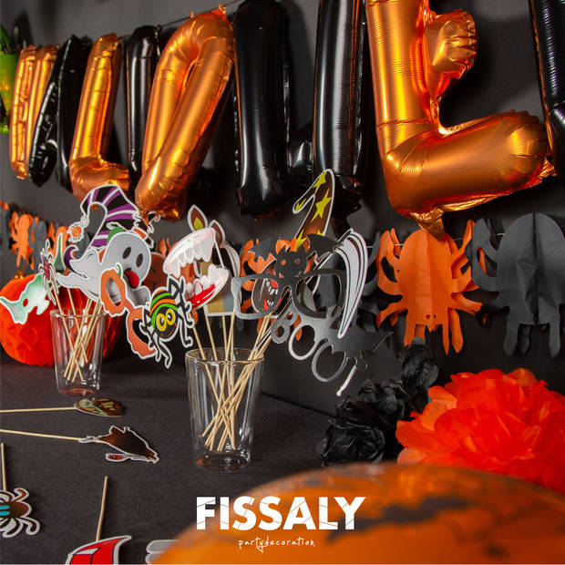 Fissaly® 89 Stuks Halloween Decoratie Set – Griezelige Feest Versiering met Slingers & Ballonnen - Feestversiering