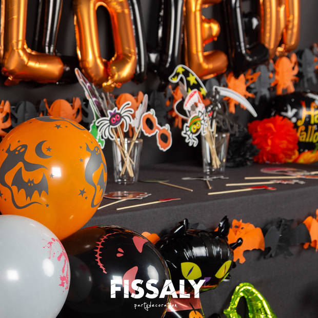 Fissaly® 89 Stuks Halloween Decoratie Set – Griezelige Feest Versiering met Slingers & Ballonnen - Feestversiering