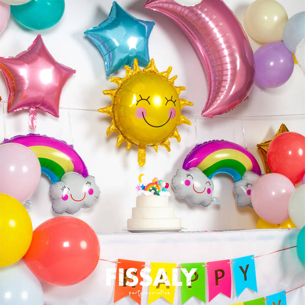 Fissaly® 73 Stuks Regenboog Wolken Decoratie Set – Feest Versiering met Pastel Ballonnen – Feestdecoratie Verjaardag