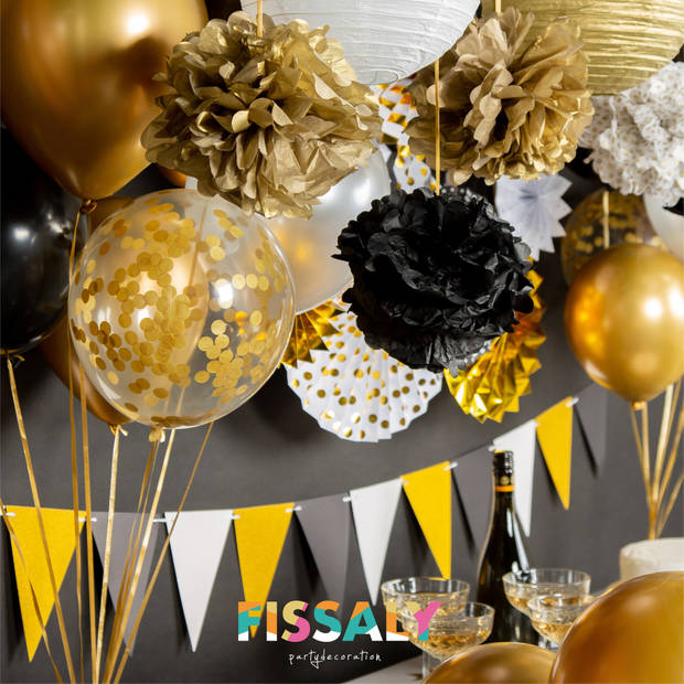 Fissaly® 76 Stuks Goud, Zwart & Wit Decoratie Feestpakket met Ballonnen – Versiering – Papieren Confetti – Latex