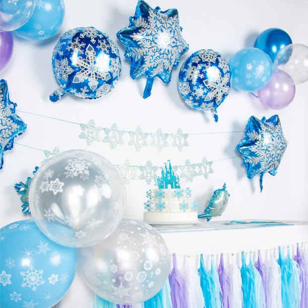 Fissaly® 77 Stuks Frozen Thema Verjaardag Decoratie Versiering – Feestpakket met Ballonnen, Taart Decoratie & Slingers
