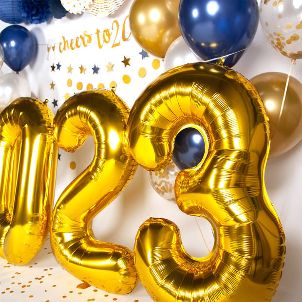 Fissaly® Happy New Year 2024 Versiering Pakket - Oudjaar & Nieuwjaar Pakket - Ballonnen Feestpakket – Goud, Wit & Blauw