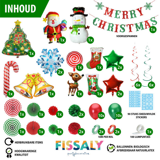 Fissaly® Kerst Versiering Decoratie Pakket – Kerstmis Kerstboom & Kerstman 2023 – Kerstdecoratie Ballonnen Groen & Rood