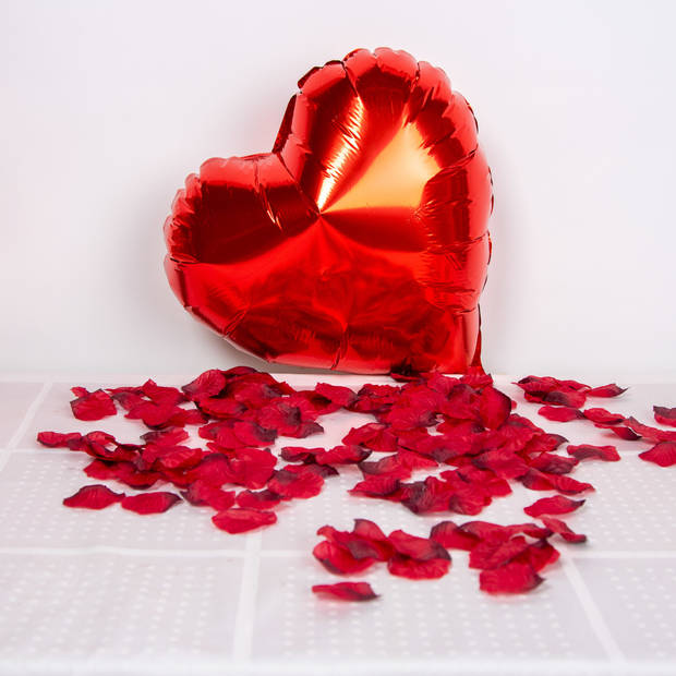 Fissaly® 2000 Stuks Rode Rozenblaadjes met Hartjes Ballonnen – Romantische Liefde Versiering – Liefdes Decoratie - Rood