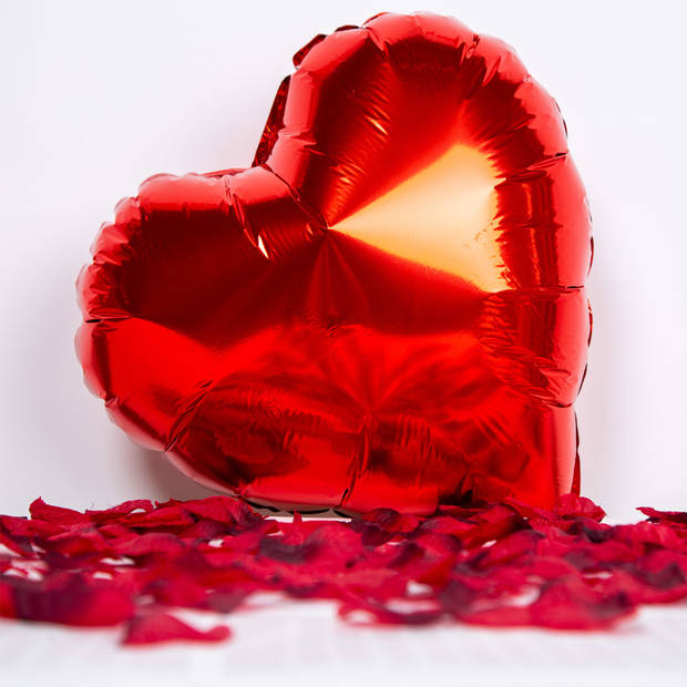 Fissaly® 2000 Stuks Rode Rozenblaadjes met Hartjes Ballonnen – Romantische Liefde Versiering – Liefdes Decoratie - Rood