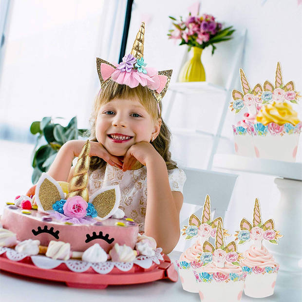 Fissaly® 53 Stuks Gouden Eenhoorn Verjaardag Decoratie Versiering – Unicorn – Kinderfeest – feest