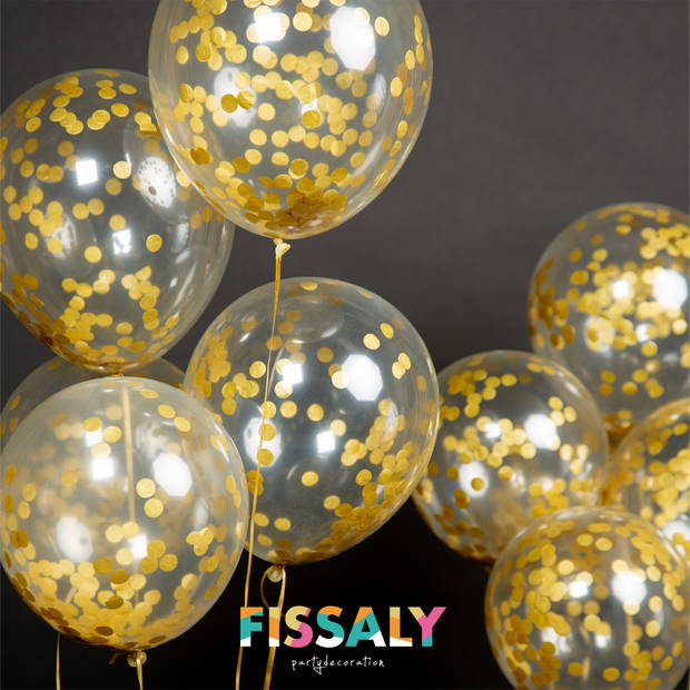 Fissaly® 40 Stuks Luxe Gouden Papieren Confetti Helium Ballonnen met Lint – Decoratie - Feest Versiering - Latex