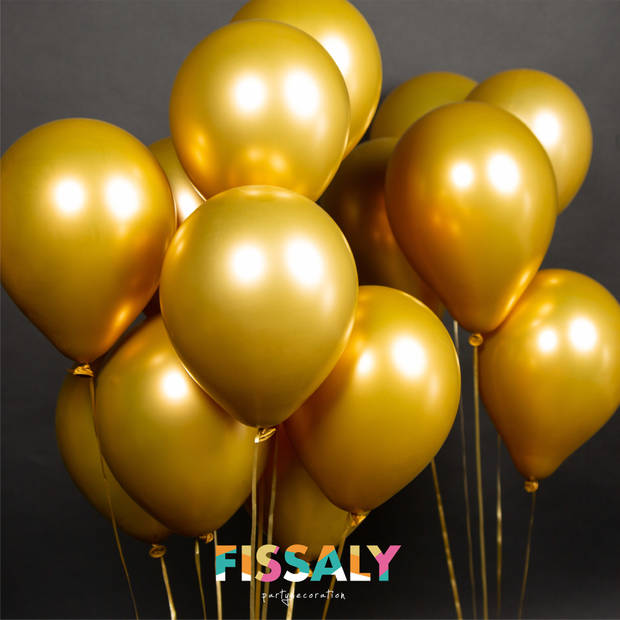 Fissaly® 40 stuks Gouden Helium Latex Ballonnen met Lint – Decoratie Feest Versiering - Goud