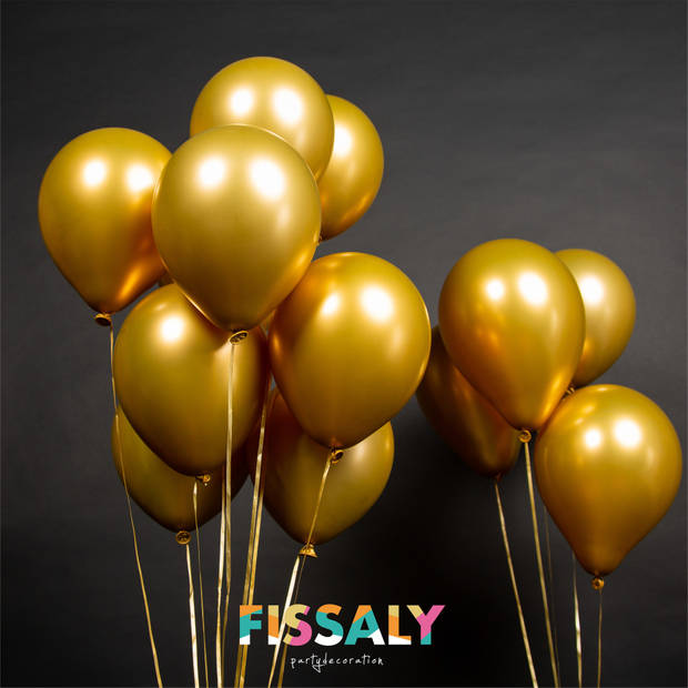 Fissaly® 40 stuks Gouden Helium Latex Ballonnen met Lint – Decoratie Feest Versiering - Goud