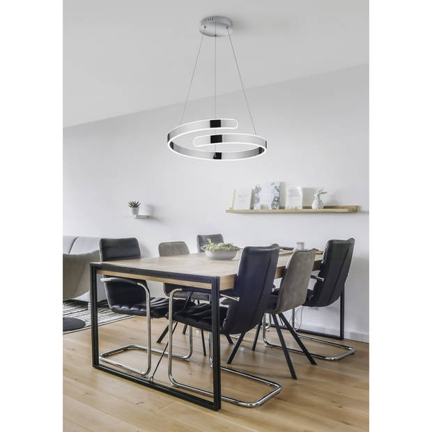 LED Hanglamp - Hangverlichting - Trion Prigon - 37W - Natuurlijk Wit 4000K - Dimbaar - Rond - Glans Chroom - Aluminium