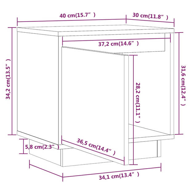 vidaXL Nachtkastje 40x30x40 cm massief grenenhout