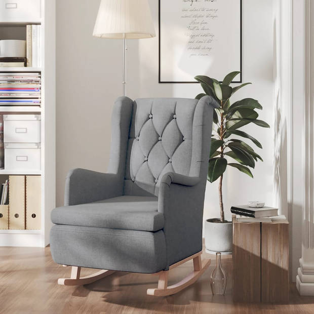 vidaXL Fauteuil met massief rubberwood schommelpoten stof lichtgrijs