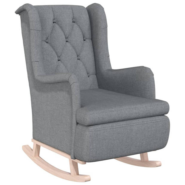 vidaXL Fauteuil met massief rubberwood schommelpoten stof lichtgrijs