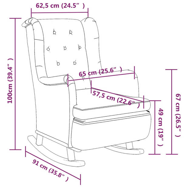 vidaXL Fauteuil met massief rubberwood schommelpoten stof lichtgrijs