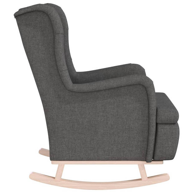 The Living Store Fauteuil met massief rubberwood schommelpoten stof donkergrijs - Fauteuil