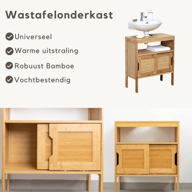 Kiruna - Wastafel onderkast - Wastafelmeubel - Badkamerkast - Bamboe - H70 x B60 x D30