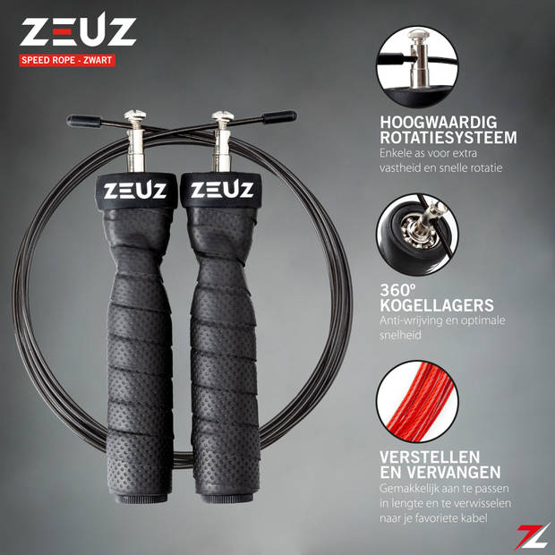 ZEUZ® Crossfit & Fitness Springtouw – Verstelbaar – Speed Rope – Volwassenen – SR-3 - Zwart