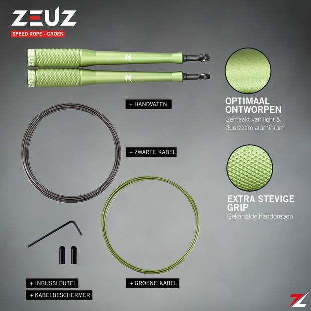 ZEUZ® Professioneel Crossfit & Fitness Springtouw – Verstelbaar – Speed Rope – Volwassenen – SR-2 - Leger Groen