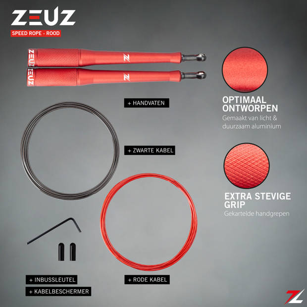 ZEUZ® Professioneel Crossfit & Fitness Springtouw – Verstelbaar – Speed Rope – Volwassenen – SR-2 - Rood
