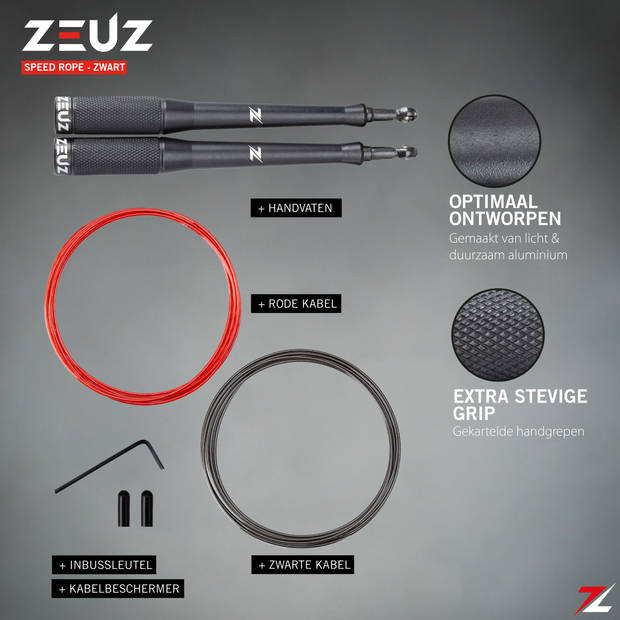 ZEUZ® Professioneel Crossfit & Fitness Springtouw – Verstelbaar – Speed Rope – Volwassenen – SR-2 - Zwart