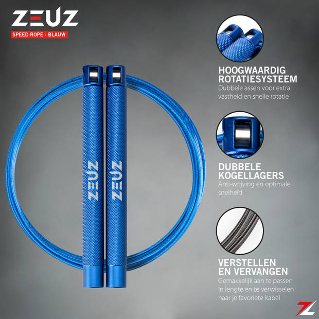 ZEUZ® Professioneel Crossfit & Fitness Springtouw – Verstelbaar – Speed Rope – Volwassenen – Marine Blauw