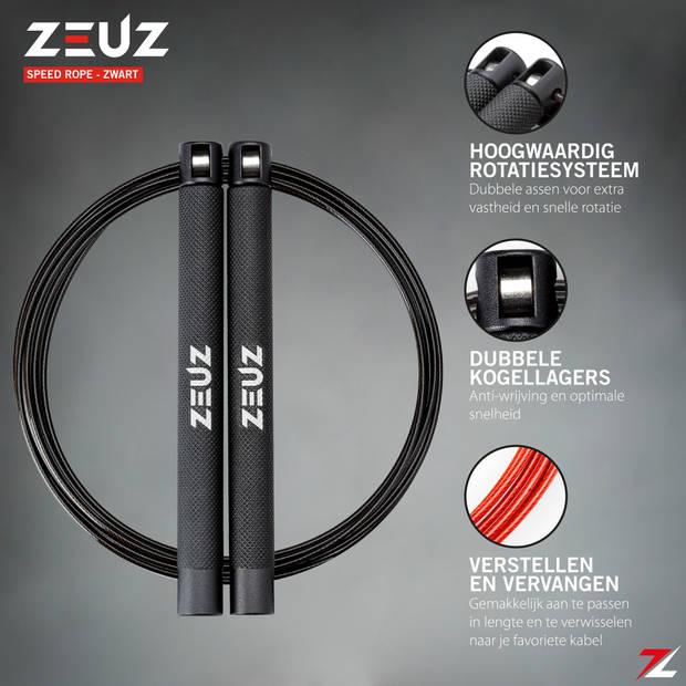 ZEUZ® Professioneel Crossfit & Fitness Springtouw – Verstelbaar – Speed Rope – Volwassenen – Zwart