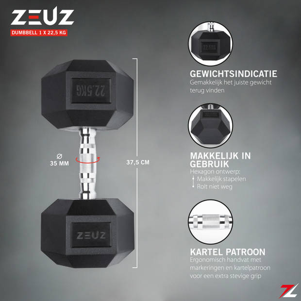 ZEUZ Hexa Dumbbell 1 Stuk 22,5 KG – Hexagon Gewichten – Crossfit, Fitness & Krachttraining