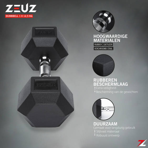 ZEUZ Hexa Dumbbell 1 Stuk 12,5 KG – Hexagon Gewichten – Crossfit, Fitness & Krachttraining