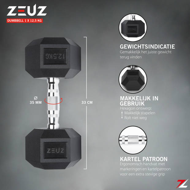 ZEUZ Hexa Dumbbell 1 Stuk 12,5 KG – Hexagon Gewichten – Crossfit, Fitness & Krachttraining